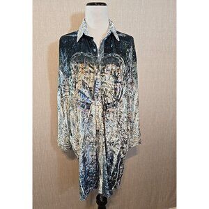 Origami Blue Velour Y2K Western Dreamcatcher tunic pockets oversized Size S